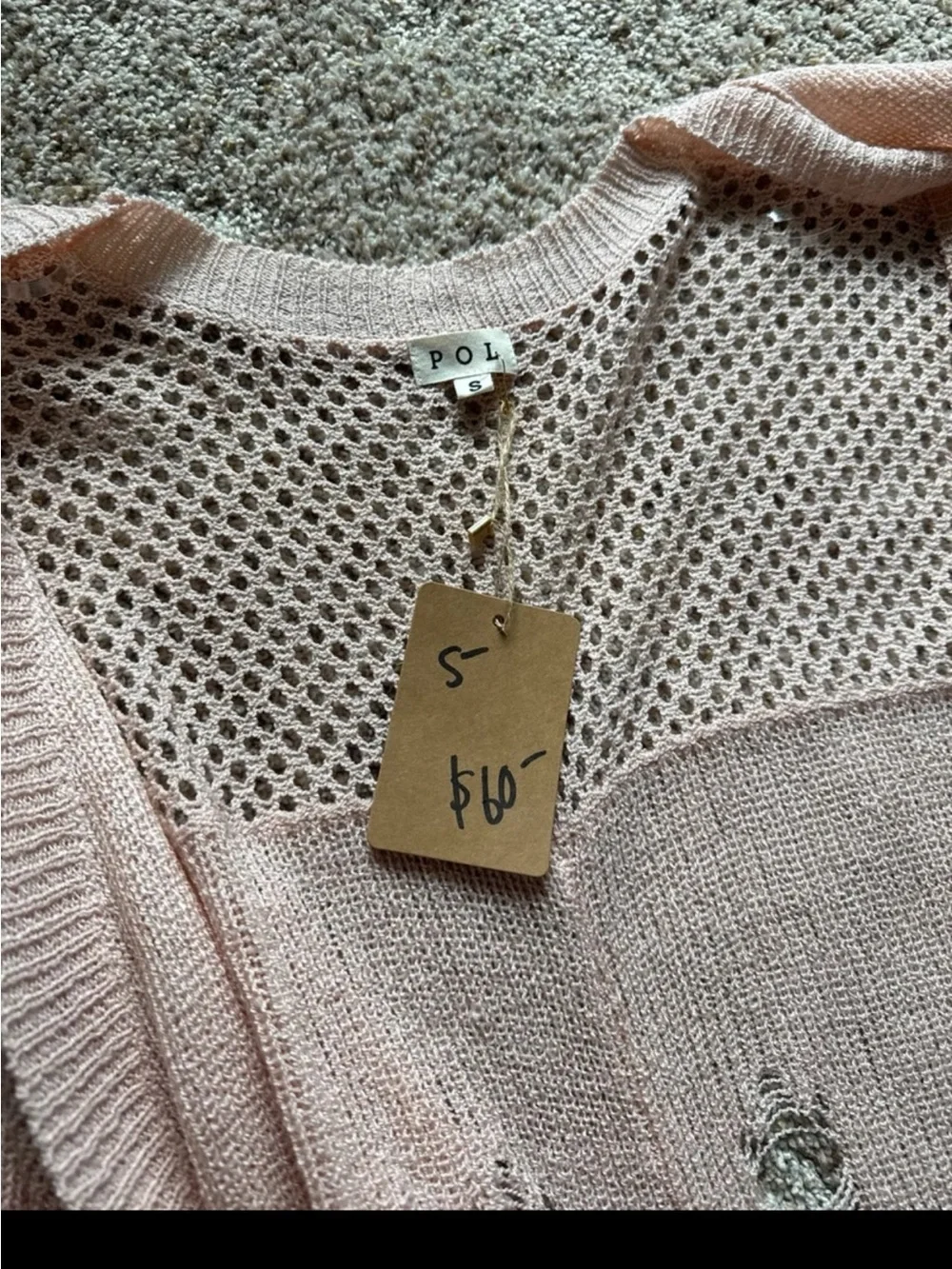 NWT POL oversized Open front Distressed Peachy Pink Duster Cardigan size Small